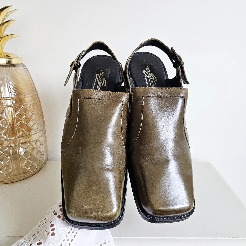 Vintage Chunky Giorgio Brutini Leather Slingback Shoes | Square Toe